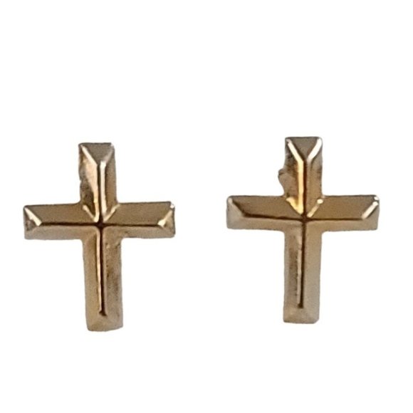 14K Yellow Gold Cross Post Stud Earrings K914 - Picture 1 of 7